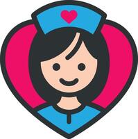 Nurse face in a heart shape icon illustration. vector