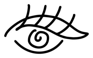 Hand drawn eye icon in simple doodle style. Open black eye with lines. Monochrome design sense organs vector