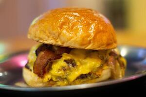 Gourmet Delights, Savory Cheeseburgers Served at a Cozy Hamburger Eatery photo