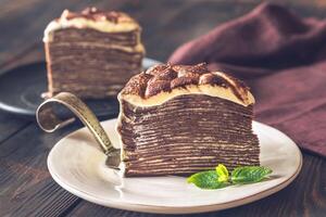 Slice of tiramisu crepe cake photo