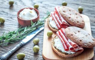 Sandwiches with cream cheese and jamon photo