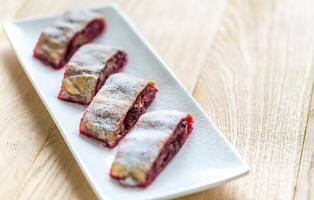 Cherry strudel closeup photo