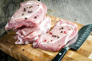 Raw pork steaks photo