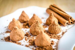 Chocolate truffles closeup photo