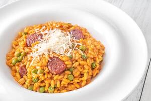 Portion of chorizo risotto photo