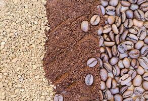 Coffee beans, freeze-dried and ground coffee photo