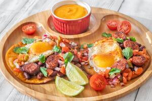 Chorizo and egg tostadas photo