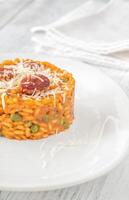 Portion of chorizo risotto photo