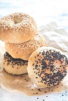 A stack of bagels photo