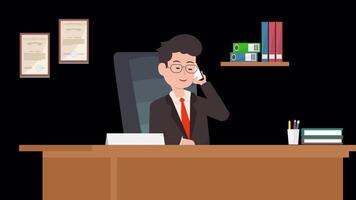 Businessman Talking On The Phone On Alpha Channel 2D Animation video