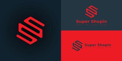 Abstract initial hexagon letter S or SS logo in red color isolated on multiple black and red background colors. The logo is suitable for shipping platform logo icons to design inspiration templates. vector