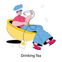 Trendy Drinking Tea vector