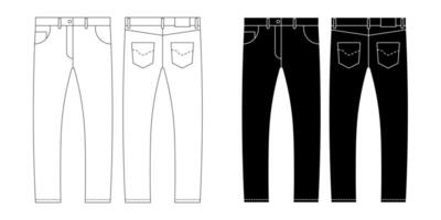 outline silhouette Jeans icon set isolated on white background vector