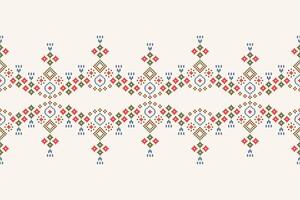 Traditional ethnic motifs ikat geometric fabric pattern cross stitch.Ikat embroidery Ethnic oriental Pixel brown cream background. Abstract,,illustration. Texture,scarf,decoration,wallpaper. vector