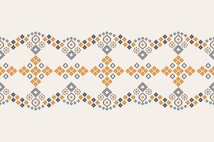 Traditional ethnic motifs ikat geometric fabric pattern cross stitch.Ikat embroidery Ethnic oriental Pixel brown cream background. Abstract,,illustration. Texture,scarf,decoration,wallpaper. vector