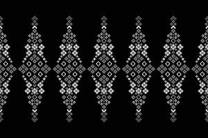 Traditional ethnic motifs ikat geometric fabric pattern cross stitch.Ikat embroidery Ethnic oriental Pixel black background.Abstract,,illustration. Texture,scarf,decoration,wallpaper. vector