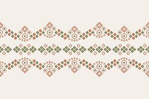 Traditional ethnic motifs ikat geometric fabric pattern cross stitch.Ikat embroidery Ethnic oriental Pixel brown cream background. Abstract,,illustration. Texture,scarf,decoration,wallpaper. vector