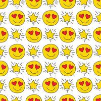 Seamless pattern with love emoticons and stars vector