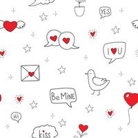 doodle romantic seamless pattern. Seamless pattern with love symbols, hearts, teddy bear. banner, romantic chat vector