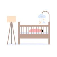 Simple cradle with baby mobile hanging toy. vector