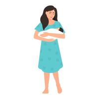 Mother holding a little baby and singing a lullaby. vector