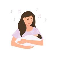 Mother holding a little baby and singing a lullaby. vector