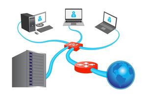 lan red 3d diagrama ilustración. Internet concepto. vector