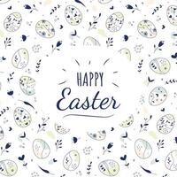 Happy Easter Doodle design. Hand drawn Easter Eggs with simple Floral pattern. Design in pastel colors for greeting card, post, background vector