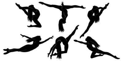 Gymnast Girls Silhouettes Set. Aerial Dancers. Cliparts isolated on white. vector
