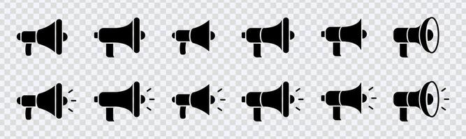 Elevate advertising visuals with our Megaphone Icon Set. Electric megaphone symbols for impactful communication. Ideal for advertising concepts. vector