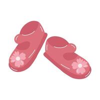 Children's pink shoes with a flower on a white background. vector