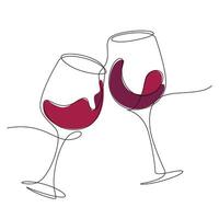 one line continuous of red wine celebratory toast cheers together minimalism vector