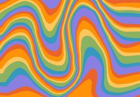 Groovy rainbow waves background. Psychedelic retro abstract backdrop. Curve colorful stripes backdrop in 60-70s hippie style. Trippy funky hand drawn illustration. vector