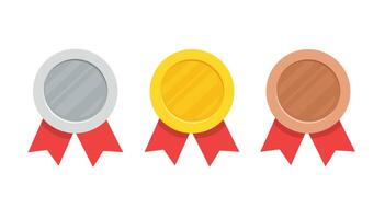 Three medal with gold madel and silver, bronze madel and red ribbon. illustration vector