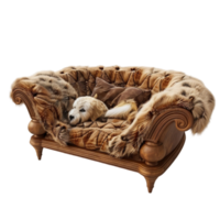 gegenereerd ai 3d illustratie van hond slapen Aan luxe sofa geïsoleerd Aan transparant achtergrond png