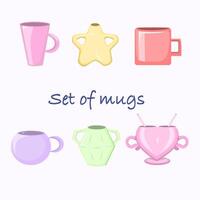 Set of cute bright 6 mugs with highlights and shadows on a white background vector