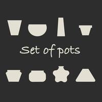 Set of cute flat unusual shaped pots on the black background vector