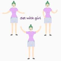 Set Illustration of a girl in flat style. Flat Illustration on the theme of body positivity. vector