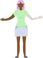Illustration of a black girl with a prosthetic arm in flat style. Flat Illustration on the theme of body positivity. vector