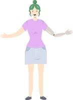 Illustration of a girl with a prosthetic arm in flat style. Flat Illustration on the theme of body positivity. vector