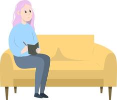 Psychotherapy session - psychologist sitting on sofa. Mental health concept, illustration in flat style vector