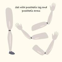 Set Illustration of a prosthetic leg and arms in a flat style. Flat Illustration on the theme of body positivity. vector