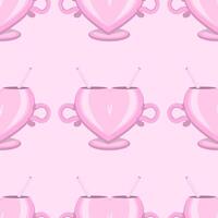 Seamless pattern of cute pink mug with highlights and shadows on a pink background vector