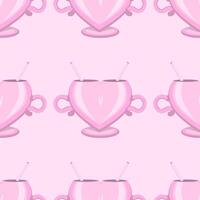 Seamless pattern of cute pink mug with highlights and shadows on a pink background vector