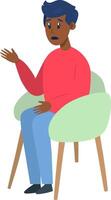 Psychotherapy session - black man talking to psychologist sitting on chair. Mental health concept, illustration in flat style vector