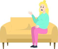 Psychotherapy session - pregnant woman talking sitting on sofa. Mental health concept, illustration in flat style vector