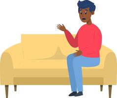 Psychotherapy session - black man talking to psychologist sitting on sofa. Mental health concept, illustration in flat style vector