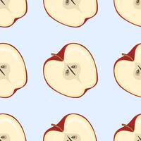 Seamless pattern Red apple and half apple, fruit slices and pieces in cartoon style. Healthy vegetarian snack food fruit, illustration vector