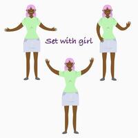 Set Illustration of a girl in flat style. Flat Illustration on the theme of body positivity. vector