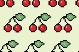 Pixel cherry pattern. Summer pixel art cherry pattern, summer bright and colorful seamless pattern for backgrounds, wrapping, social media, decoration, paper, wrapping. vector